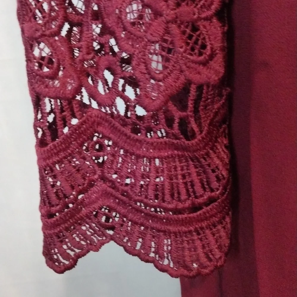 NWT Lulus Burgundy Lace Open Back Maxi Gown Romantic Formal Evening Glam Medium - Picture 8 of 14